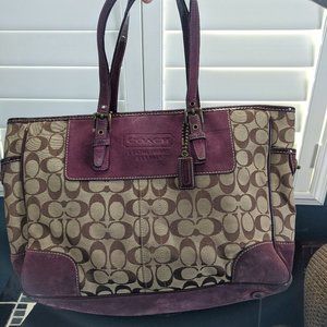 Coach tote bag - sangria suede and tan canvas